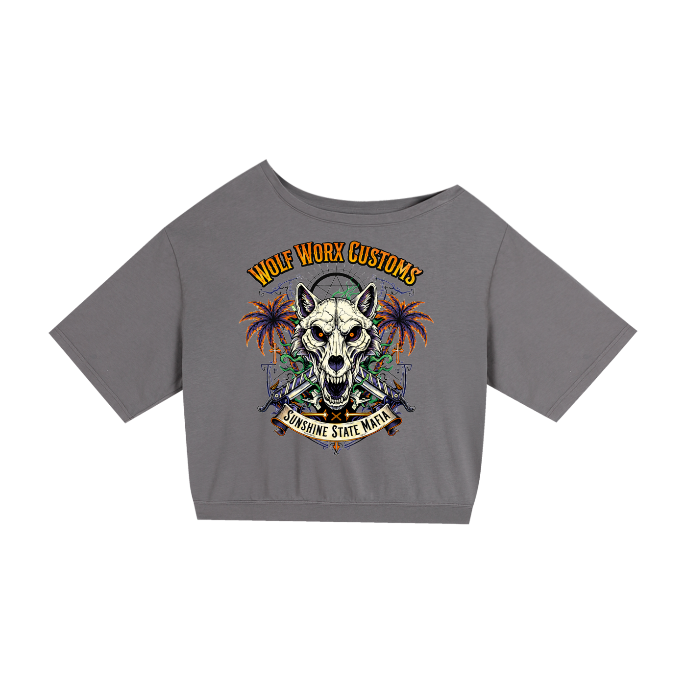 Wolf Worx Customs Sunshine State Mafia Asymmetric Shoulder Oversized Cotton T-Shirt