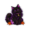 Purple Mystic Black Cat sticker | Halloween crystal moon kiss-cut sticker