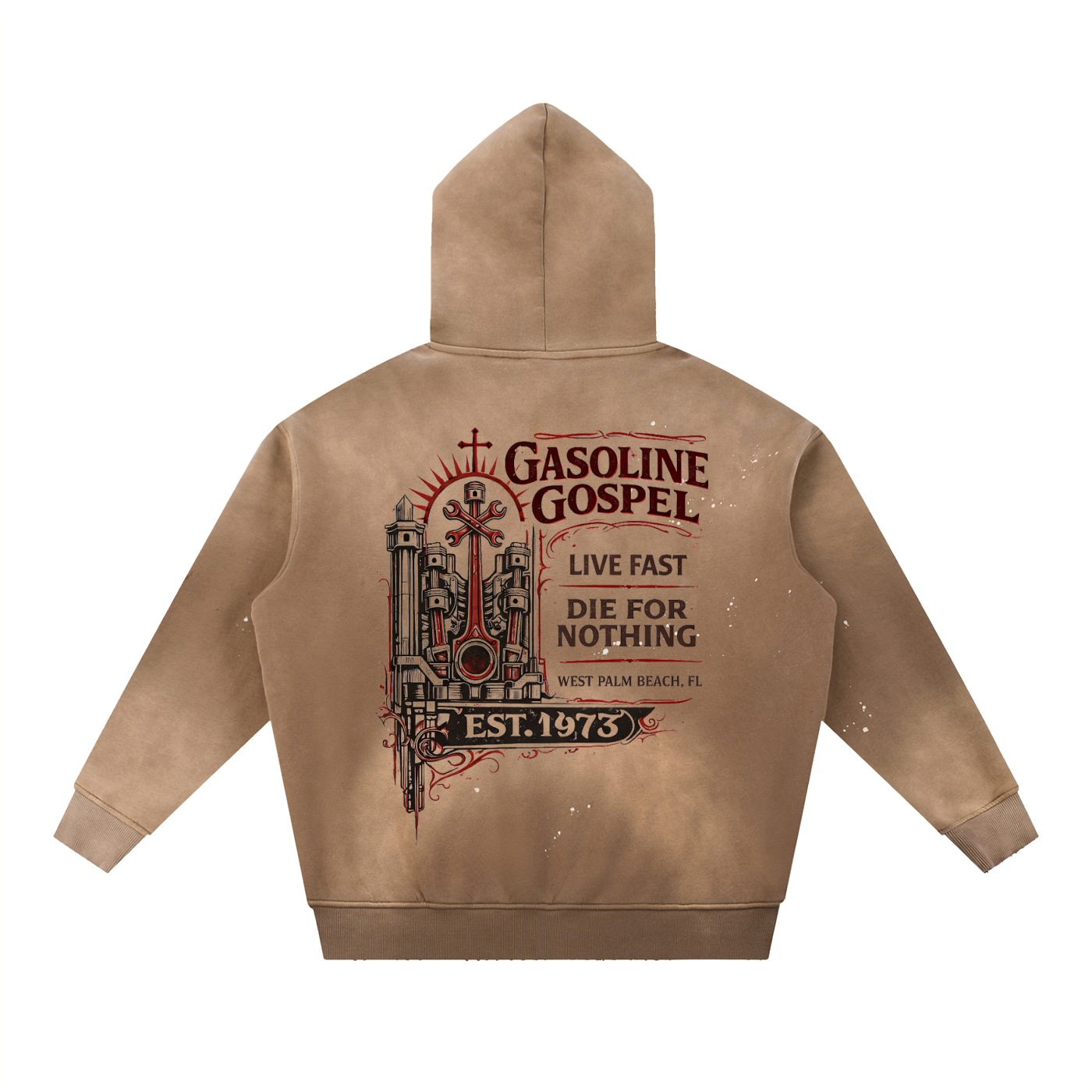 Wolf Worx Customs Gasoline Gospel Vintage Washed Frayed Fleece Hoodie