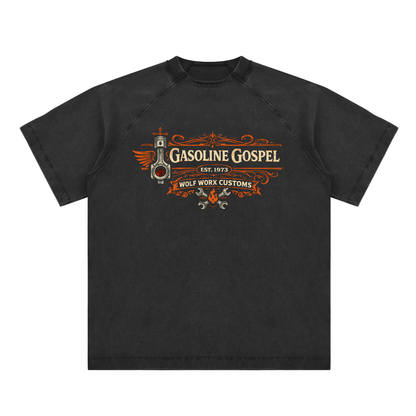 Wolf Worx Customs Gasoline Gospel Black Vintage Washed Raglan Cotton T-Shirt