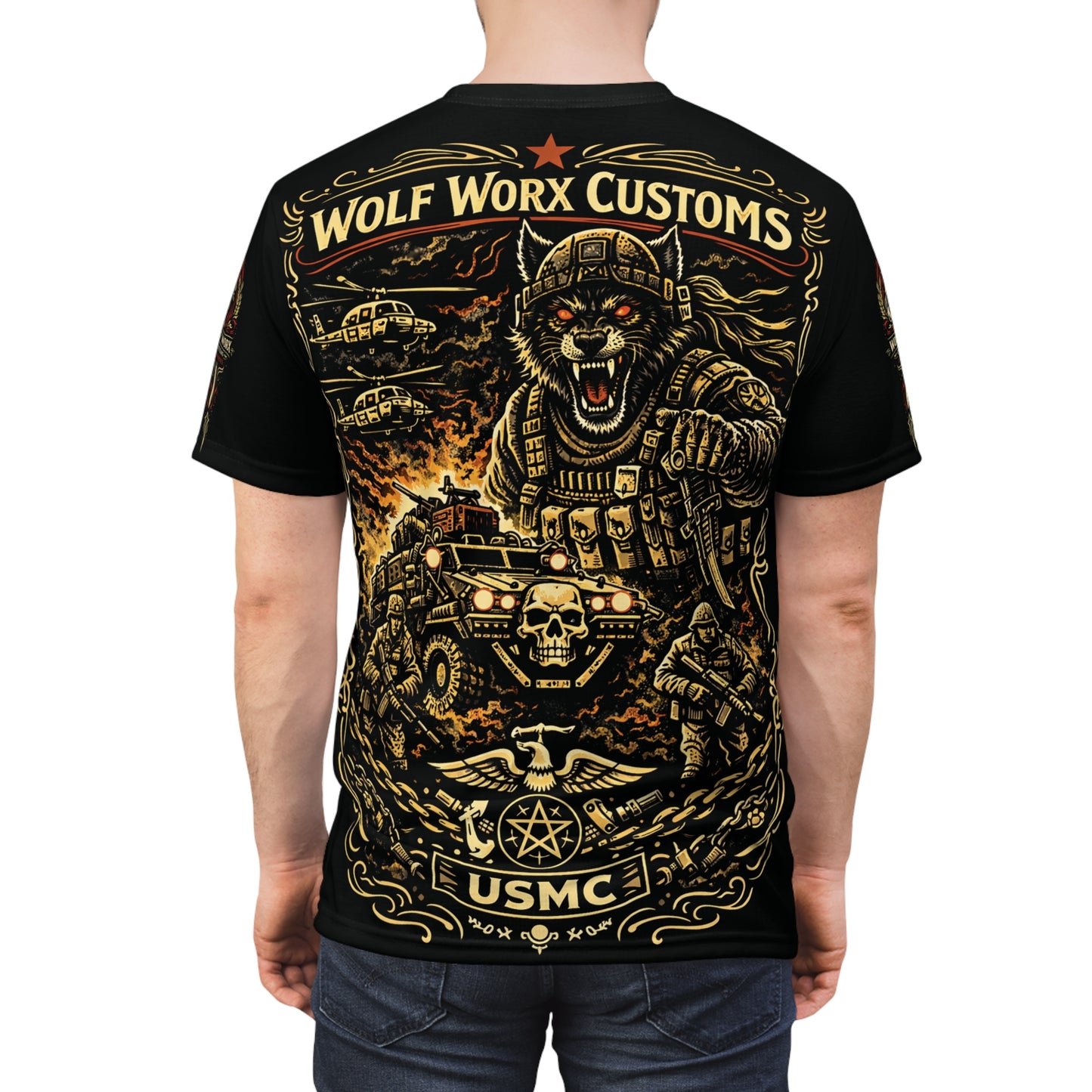 Wolf Worx Customs Hot Rod Heroes US Marines T Shirt