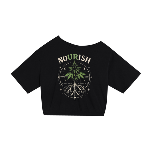 No Ur Ish NOURISH Asymmetric Shoulder Oversized Cotton T-Shirt