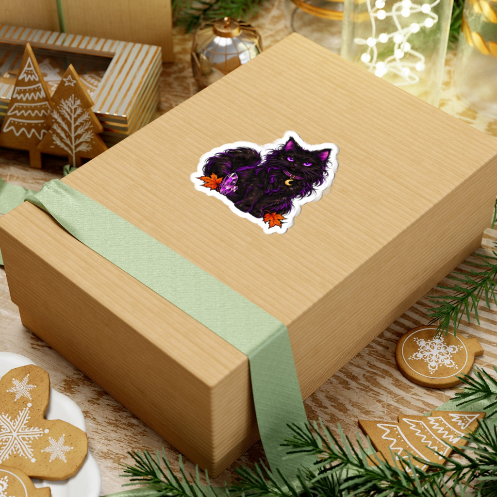 Purple Mystic Black Cat sticker | Halloween crystal moon kiss-cut sticker