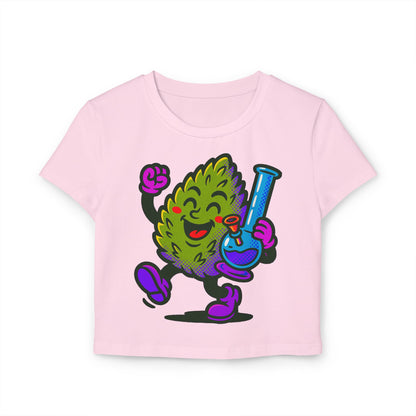 Happy Cannabis Bud Holding Bong Baby Tee | Cute Stoner Cartoon Tee