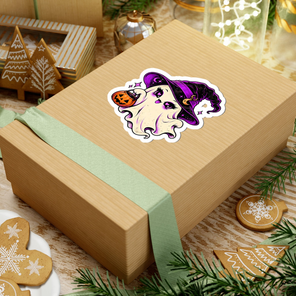 Kawaii Witch Ghost sticker | Halloween pumpkin trick-or-treat kiss-cut