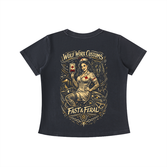 Wolf Worx Customs Fast & Feral Hot Rod Heroes Medical/Nursing Vintage Wash Slim Fit T-shirt