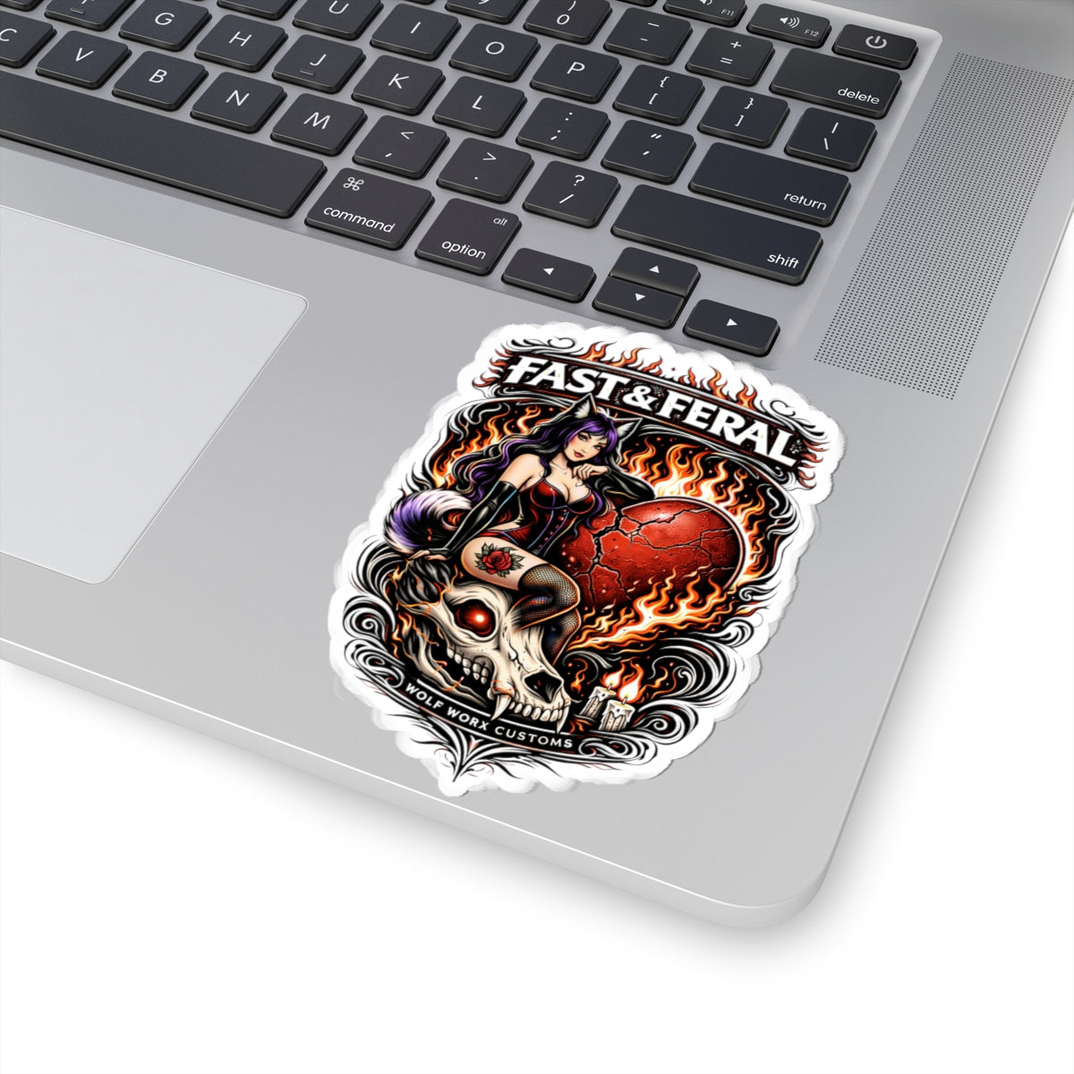 Wolf Worx Customs Heart Feral Pinup Sticker