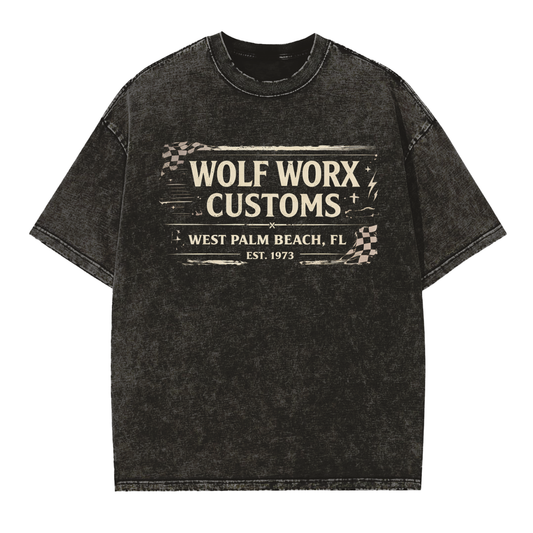 Wolf Worx Customs Checkered Flag Vintage Washed Frayed Edge T-Shirt