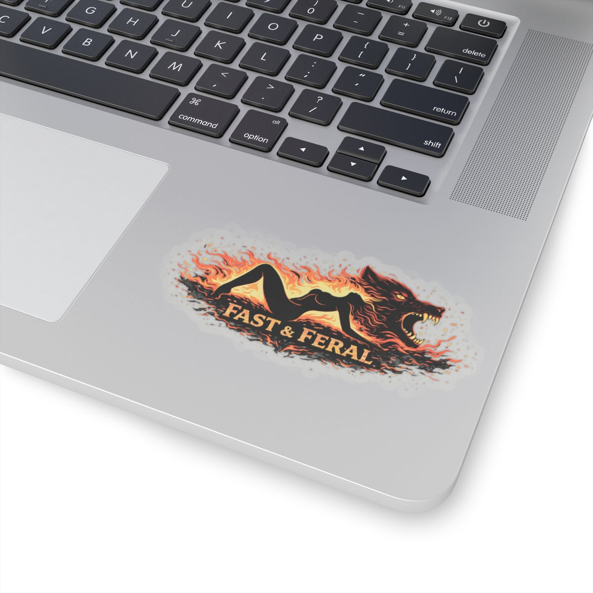 Wolf Worx Customs Fast & Feral Laying Flames Sticker