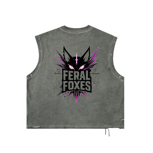 Fast & Feral Feral Foxes Pink Distressed Grommet Eyelet Tank Top