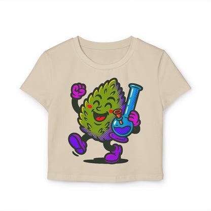 Happy Cannabis Bud Holding Bong Baby Tee | Cute Stoner Cartoon Tee
