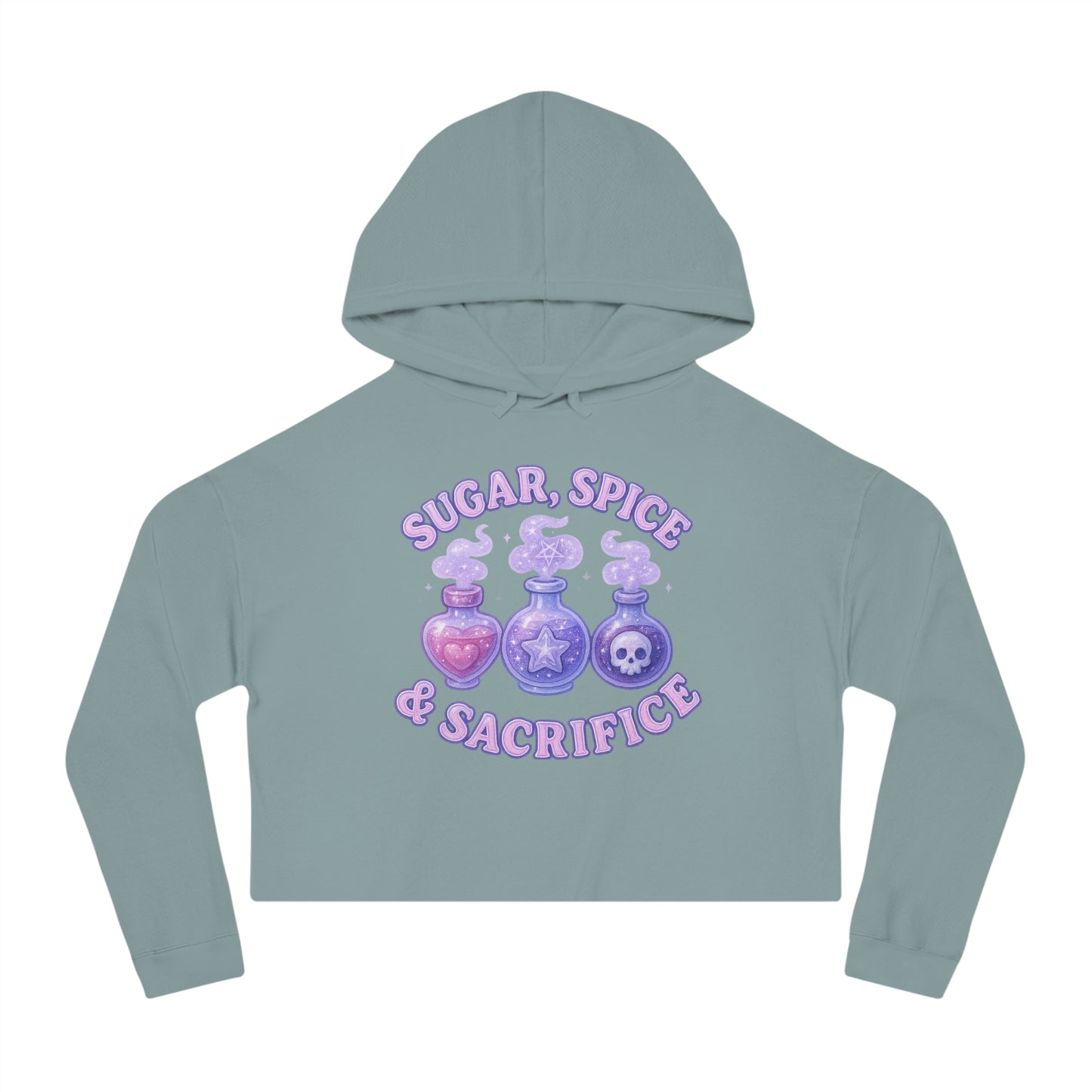 Sugar, Spice & Sacrifice cropped hoodie | Potion bottles witchy graphic