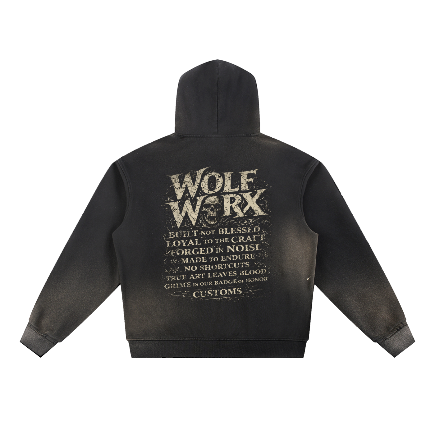 Wolf Worx Customs Words To Live By Sun Fade Frayed Fleece Hoodie
