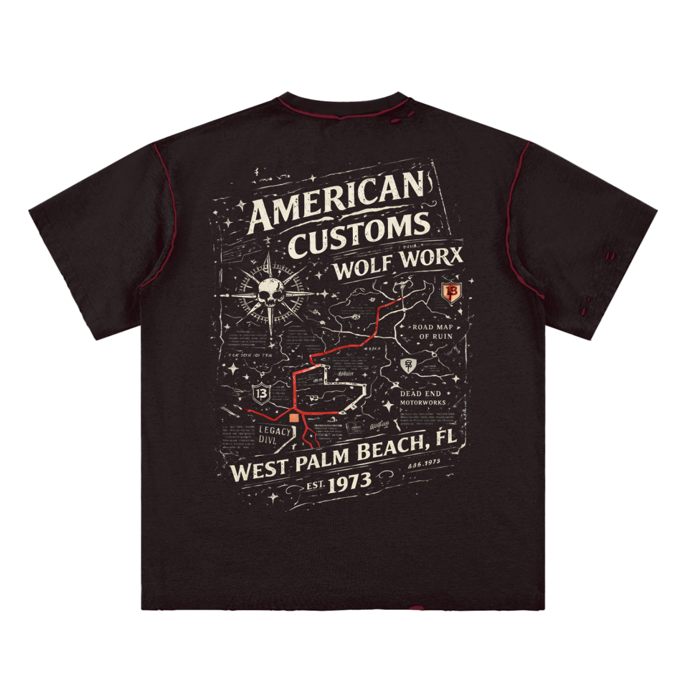 Wolf Worx Customs Map Hand-frayed Reversible T-shirt