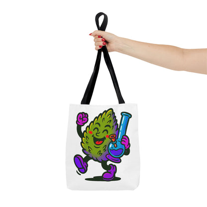 Happy Cannabis Nug Character Tote Bag | Marijuana Leaf with Bong Illustration