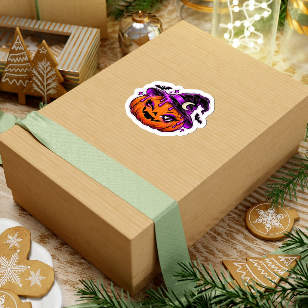 Winking Jack-o'-Lantern sticker | Kiss-Cut Sticker, Halloween witch hat pumpkin, purple drips