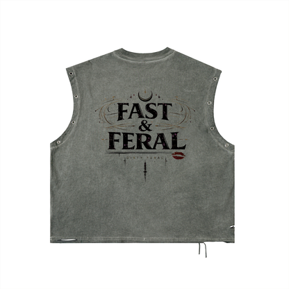 Fast & Feral FERAL Distressed Grommet Eyelet Tank Top