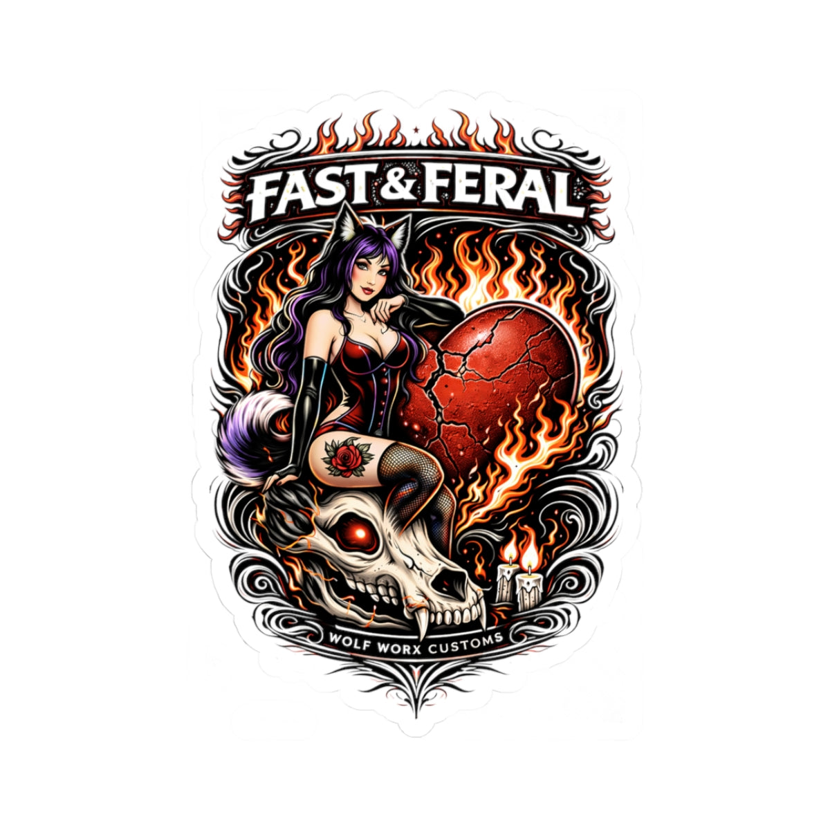 Wolf Worx Customs Heart Feral Pinup Sticker