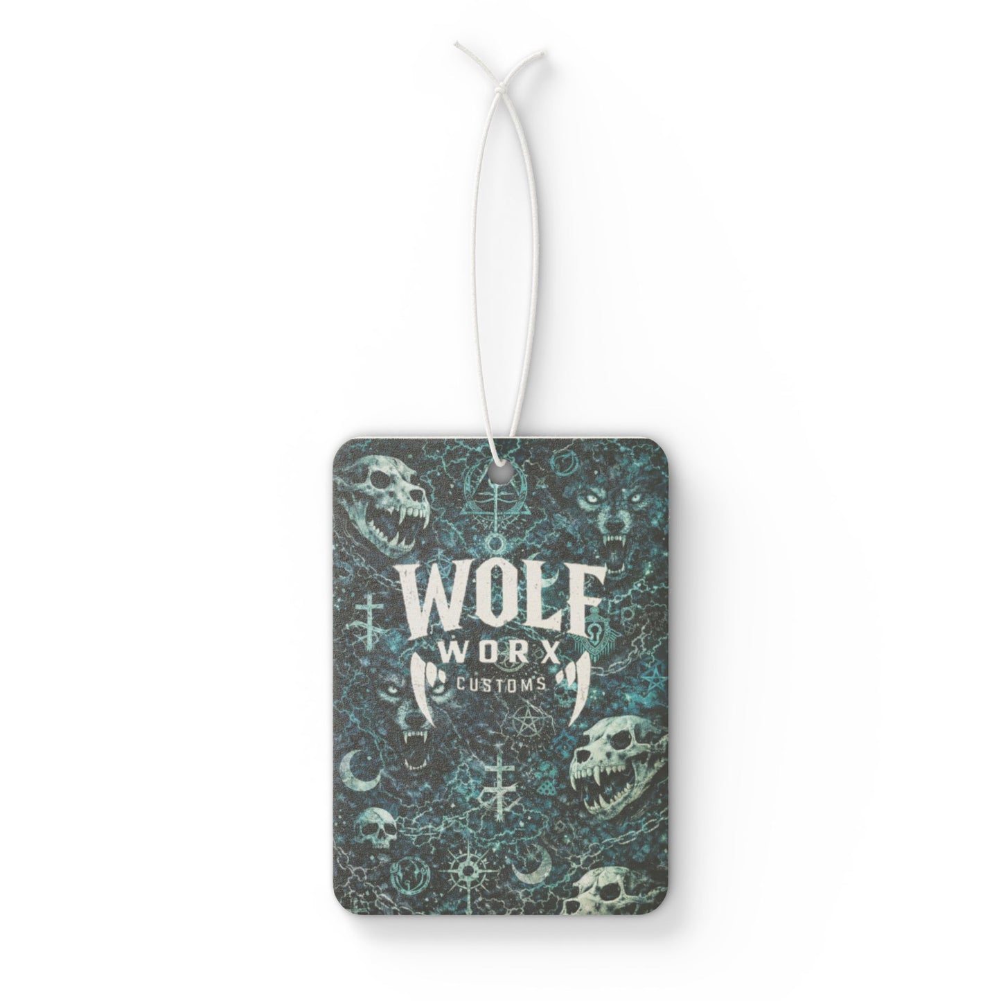 Wolf Worx Customs Car Air Freshener — Gothic Wolf & Skull Scented Ornament