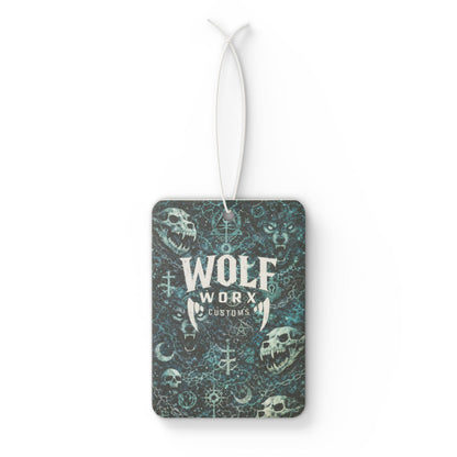 Wolf Worx Customs Car Air Freshener — Gothic Wolf & Skull Scented Ornament