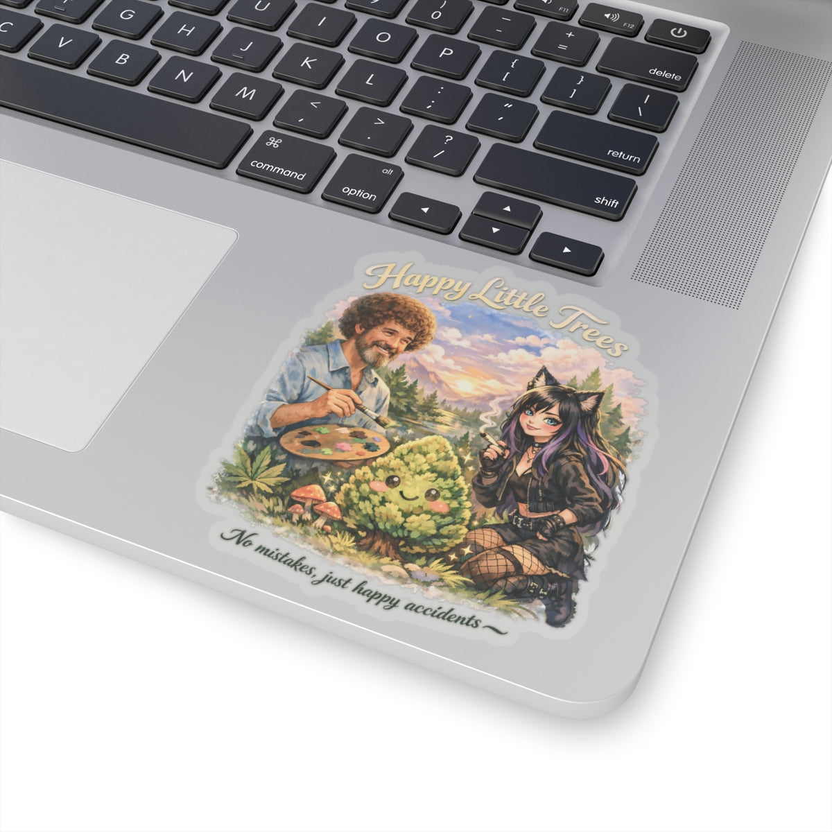 Kenzie Killz Manic Merch Happy Little Trees Bob Ross Sticker