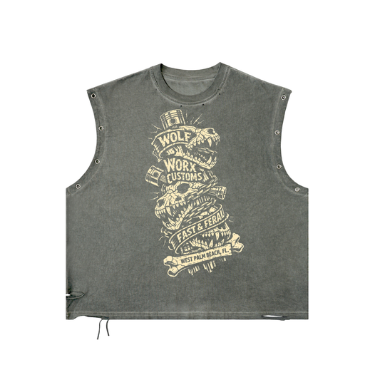 Fast & Feral Totem Distressed Grommet Eyelet Tank Top