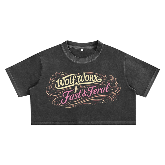 Wolf Worx Customs Fast & Feral Raised On Legacy Snow Washed Vintage Crop Top