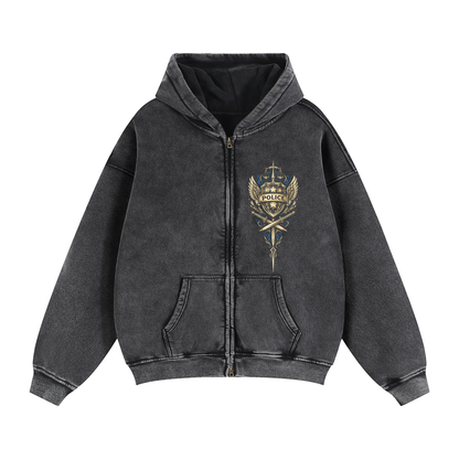 Wolf Worx Customs Hot Rod Heroes Police Zip-Through Boxy Fleece Hoodie