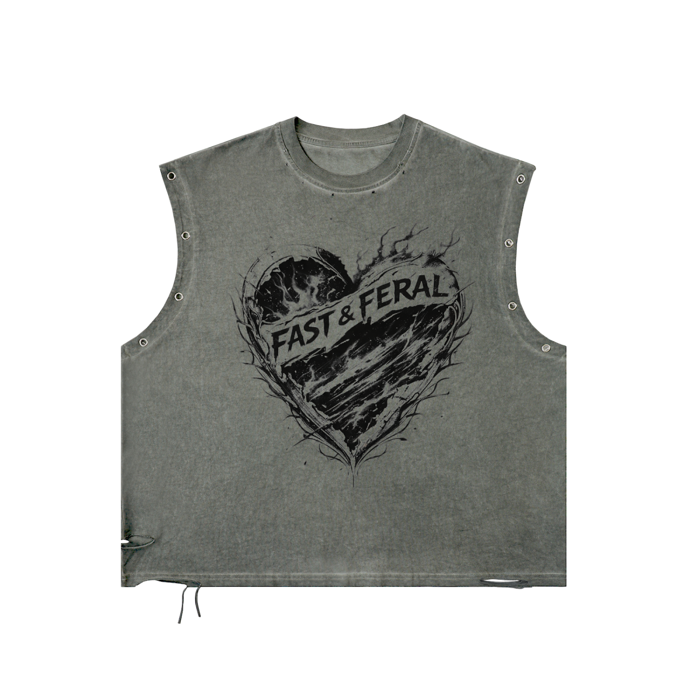 Wolf Worx Customs Fast & Feral Occult Distressed Grommet Eyelet Tank Top