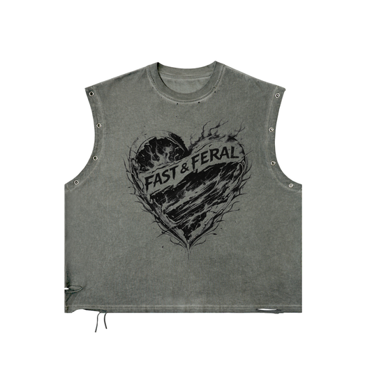 Wolf Worx Customs Fast & Feral Occult Distressed Grommet Eyelet Tank Top