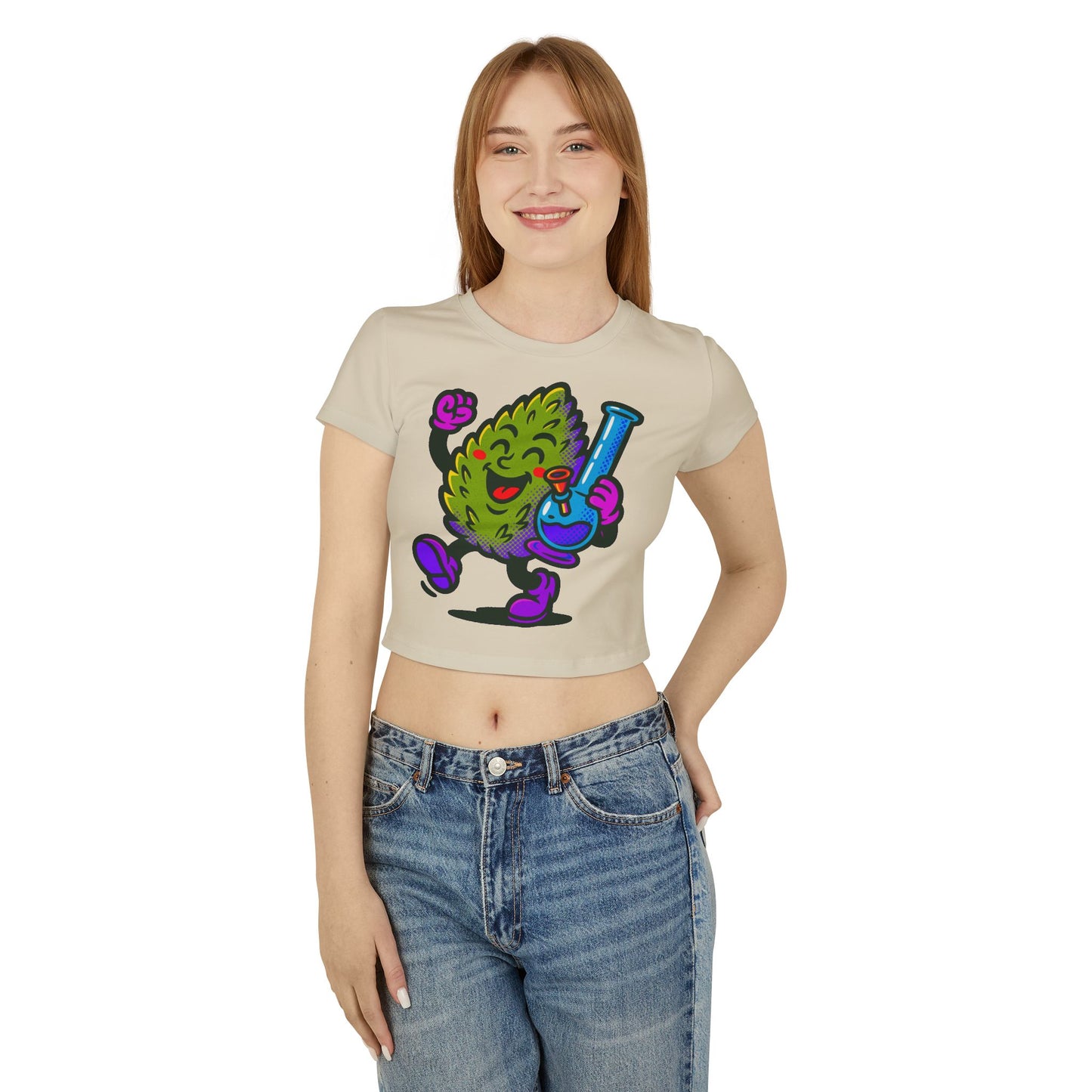 Happy Cannabis Bud Holding Bong Baby Tee | Cute Stoner Cartoon Tee