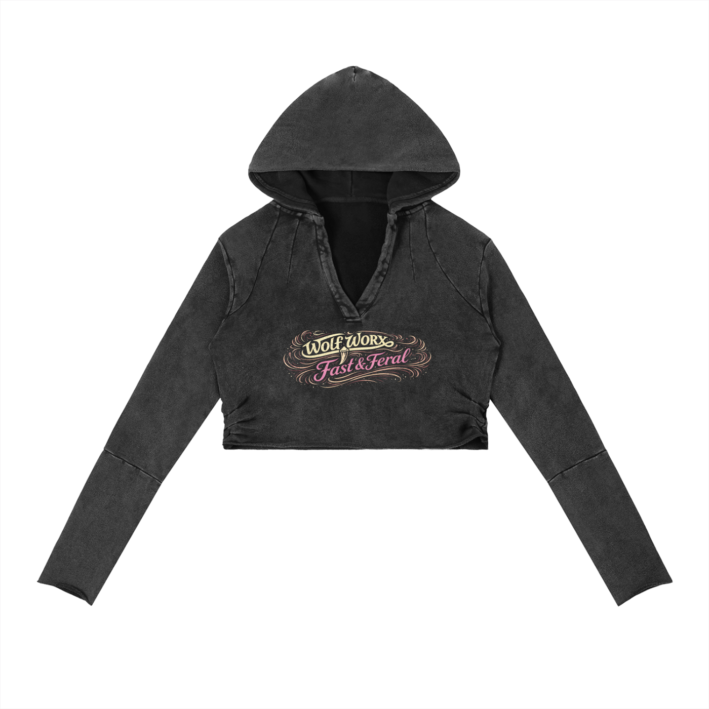 Wolf Worx Customs Fast & Feral Raised On Legacy Vintage Distressed Pinstripe Cropped Hoodie