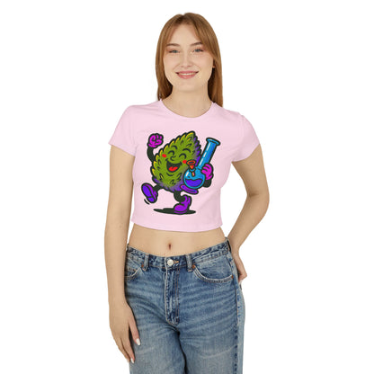 Happy Cannabis Bud Holding Bong Baby Tee | Cute Stoner Cartoon Tee