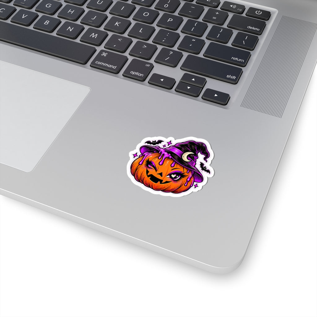 Winking Jack-o'-Lantern sticker | Kiss-Cut Sticker, Halloween witch hat pumpkin, purple drips