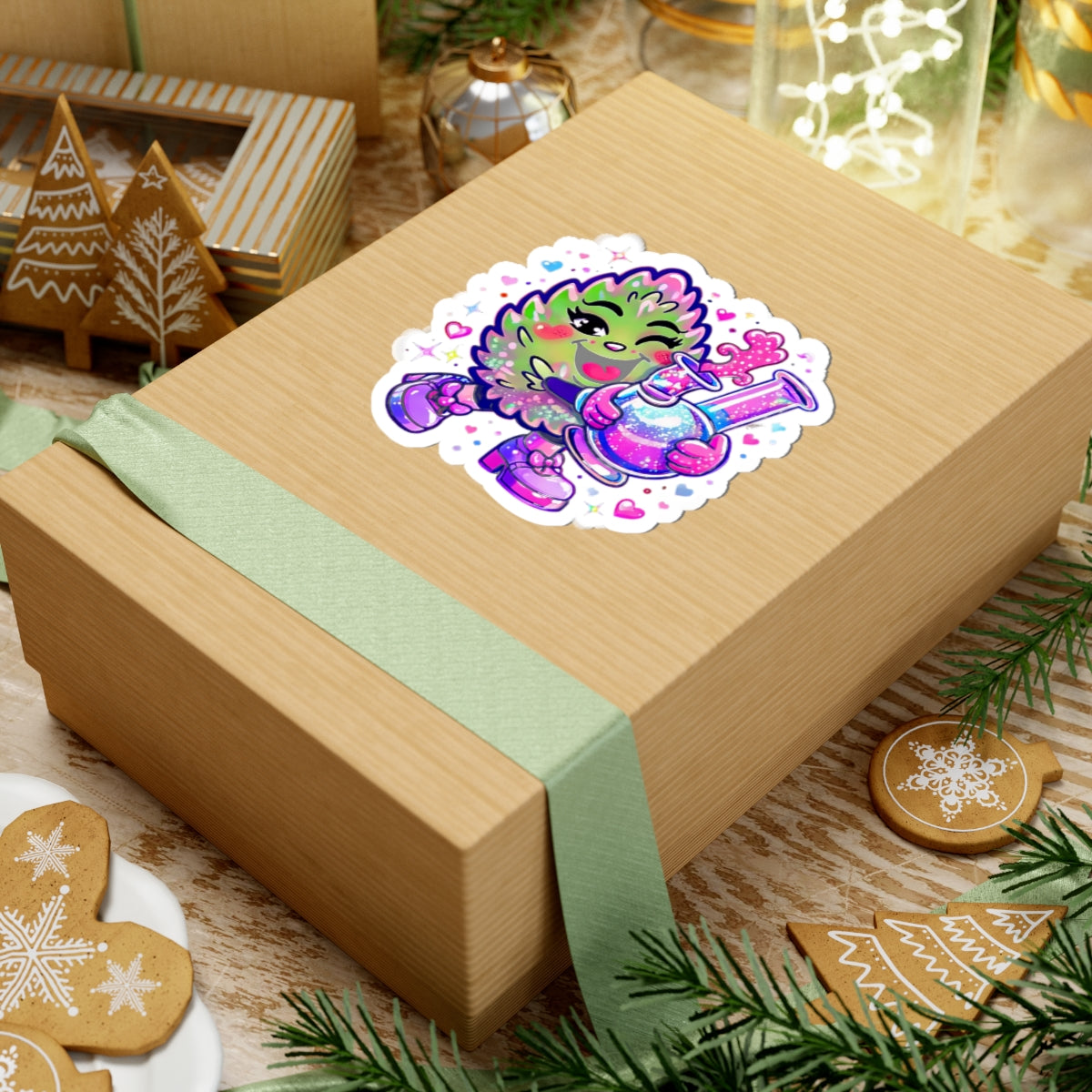 Kawaii Cannabis Nug Character Sticker | Kiss-Cut Sticker