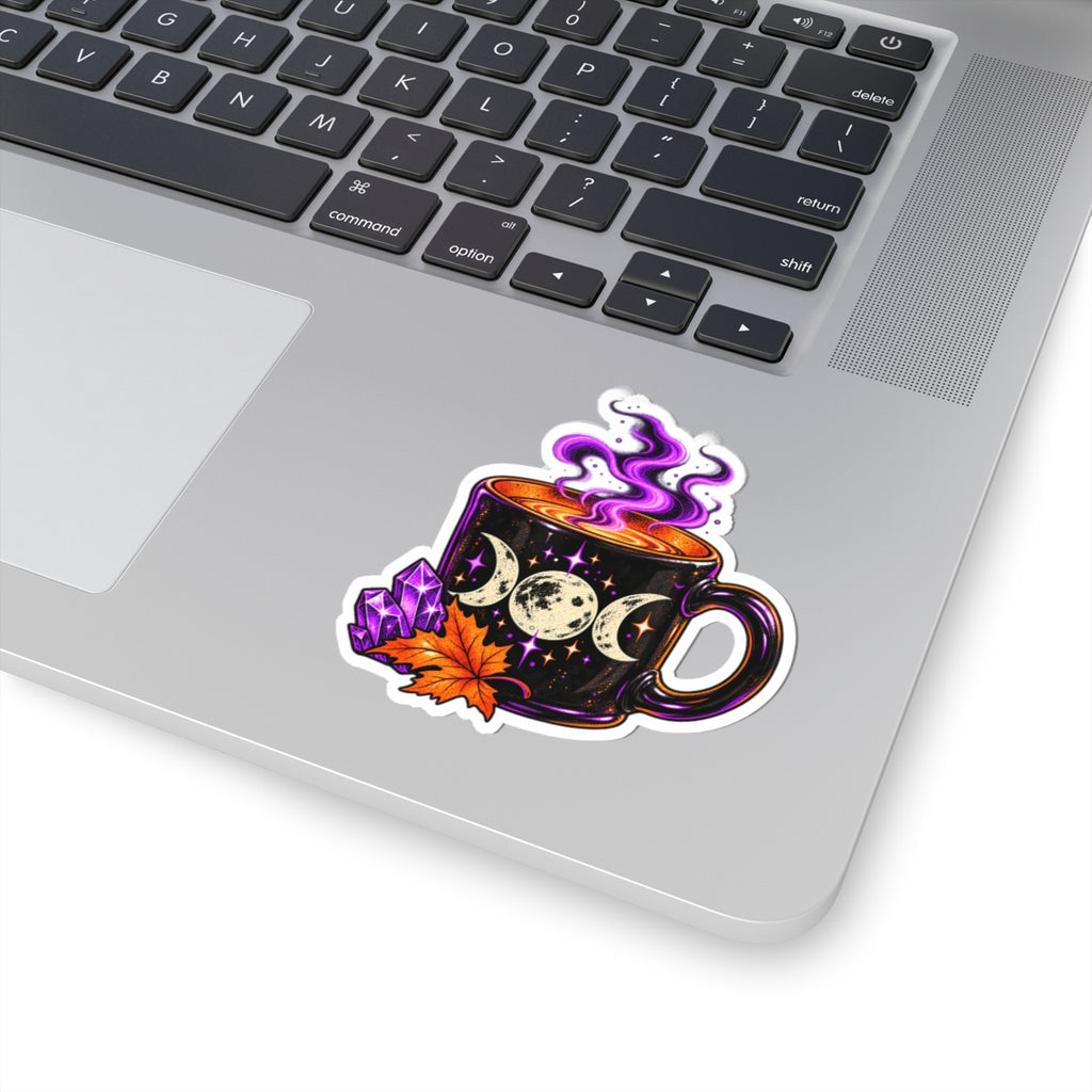 Triple Moon Mug sticker | Witchy Autumn coffee, crystals, purple steam