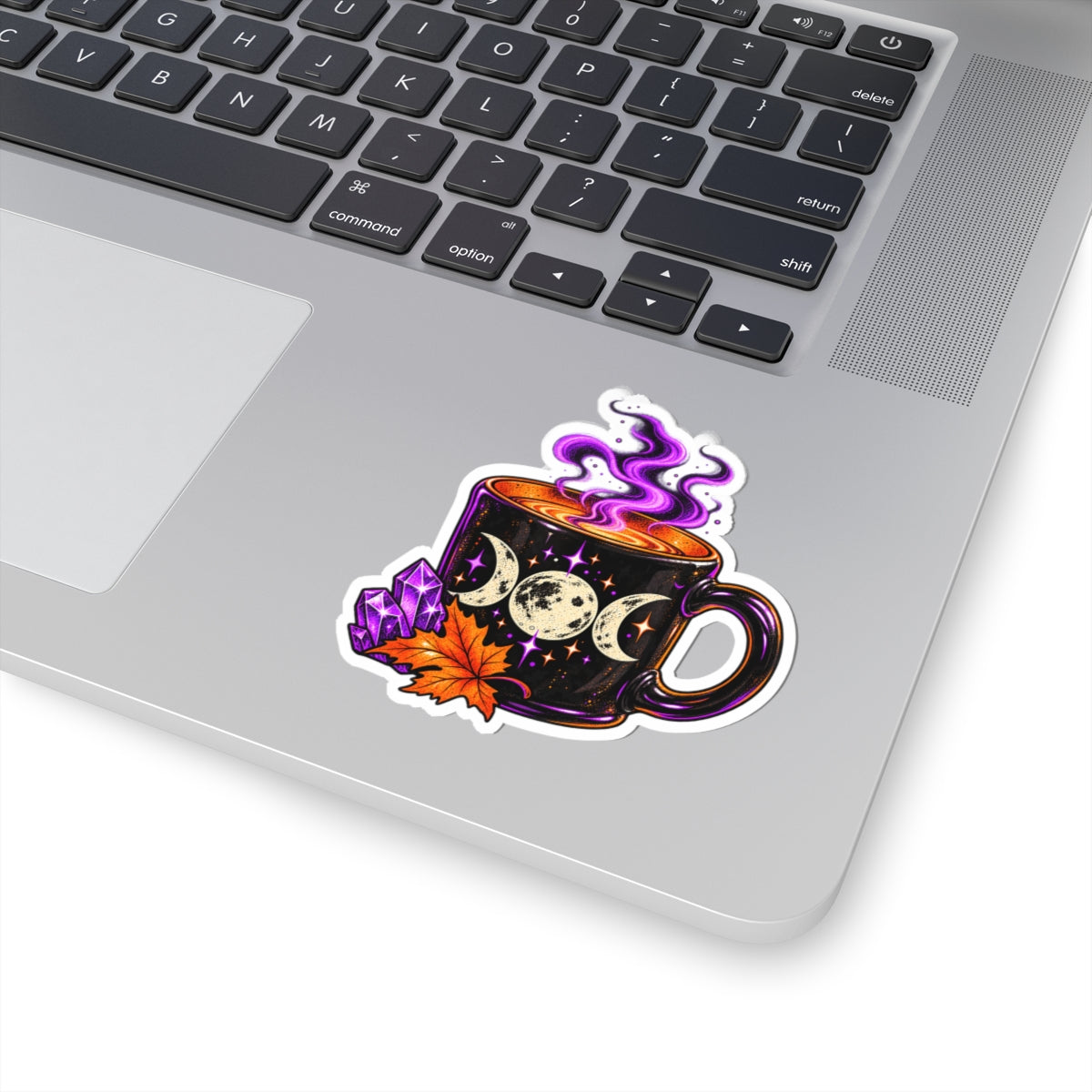 Triple Moon Mug sticker | Witchy Autumn coffee, crystals, purple steam