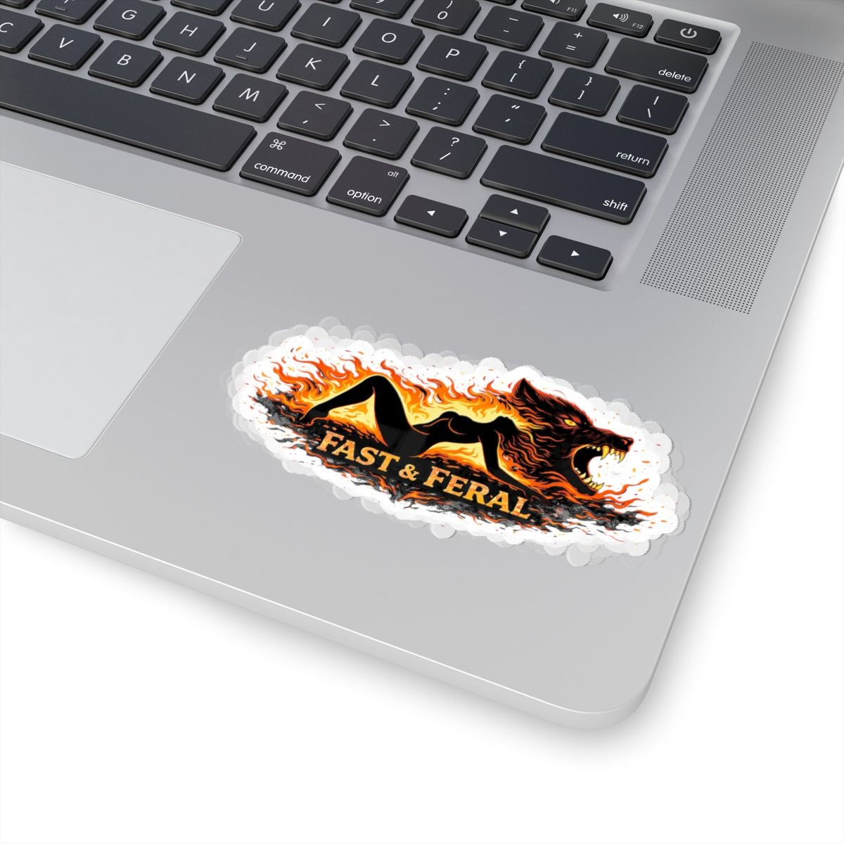 Wolf Worx Customs Fast & Feral Laying Flames Sticker