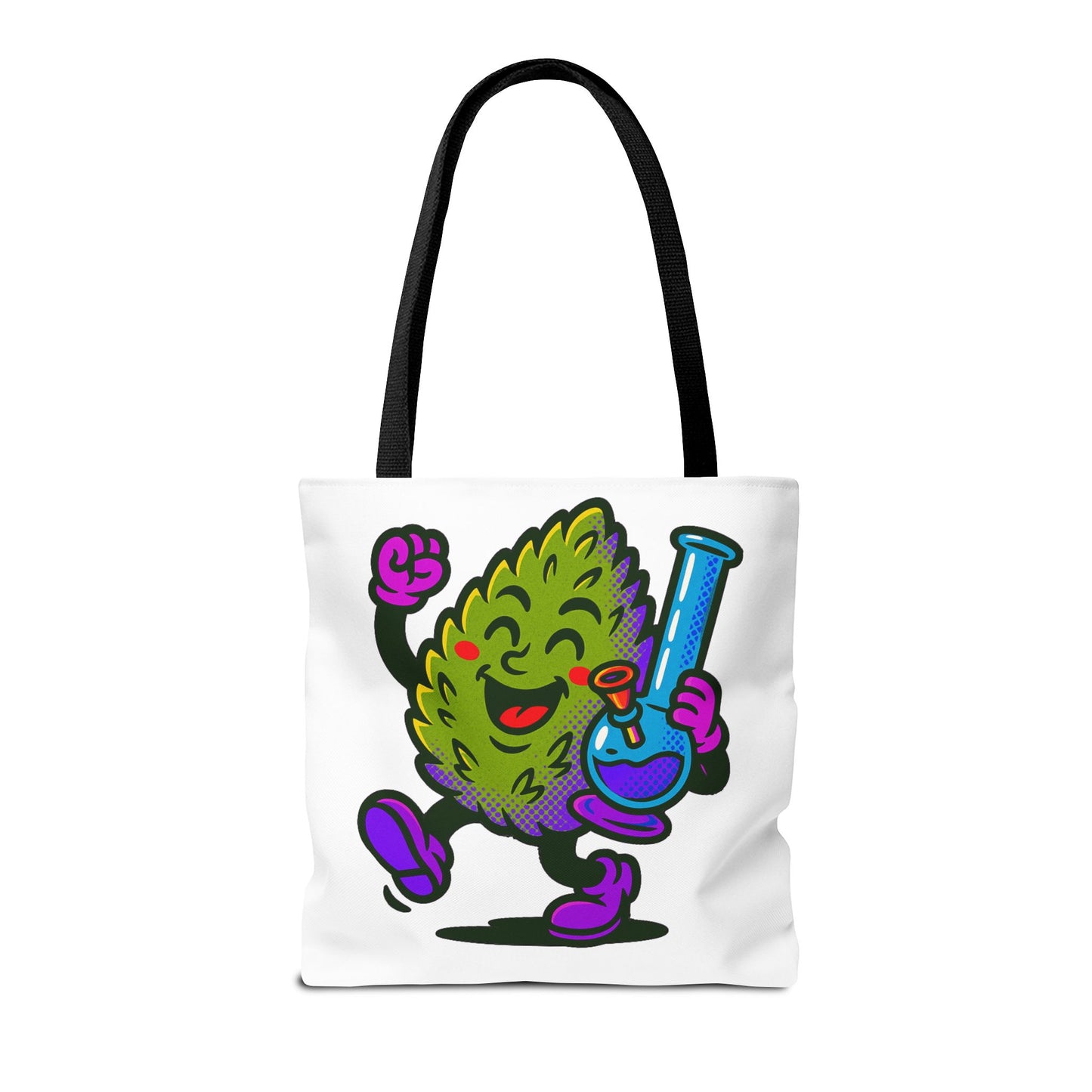 Happy Cannabis Nug Character Tote Bag | Marijuana Leaf with Bong Illustration