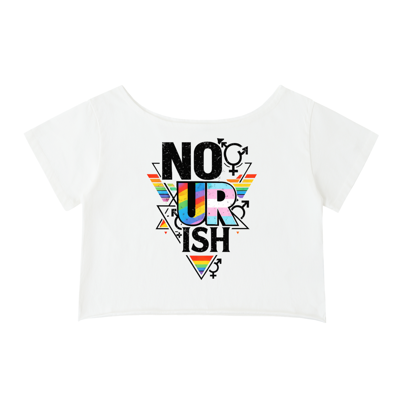 No Ur Ish NOURISH Pride Off-Shoulder Rolled Hem Cotton T-Shirt