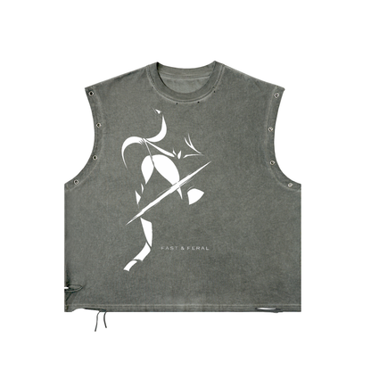 Fast & Feral Silhouette Distressed Grommet Eyelet Tank Top