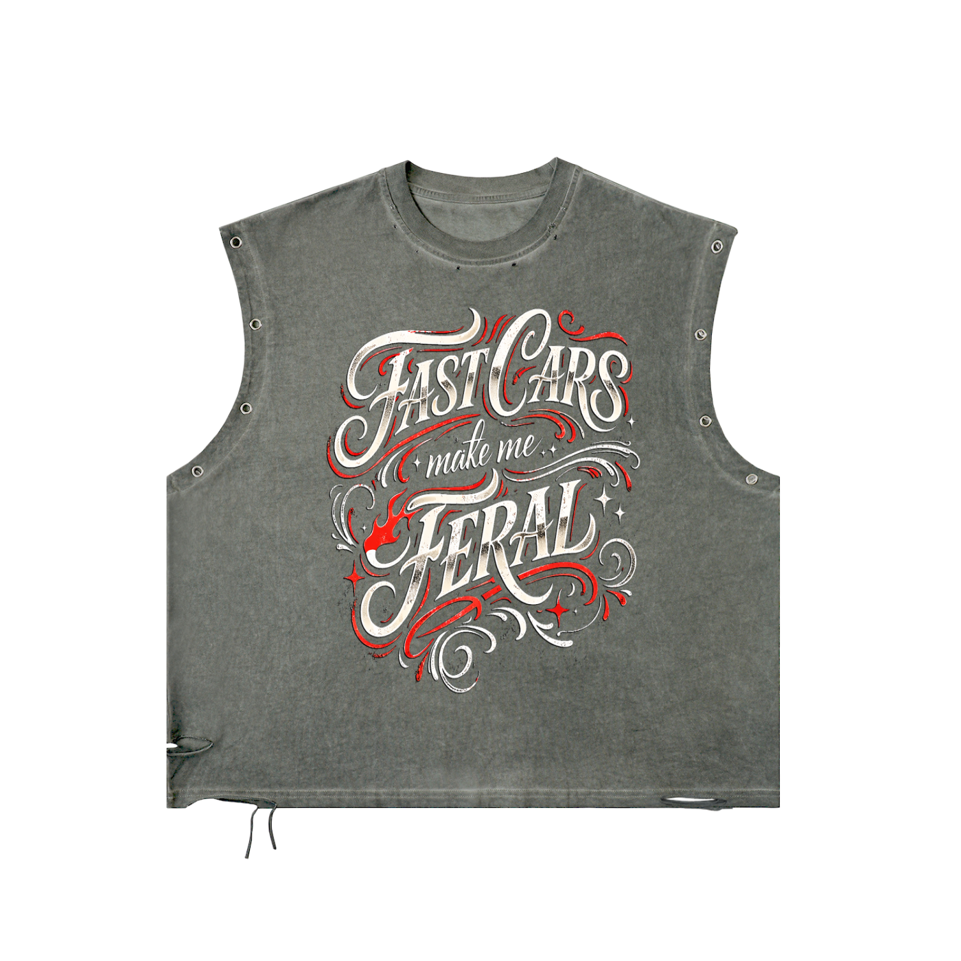 Fast and Feral Distressed Grommet Eyelet Tank Top