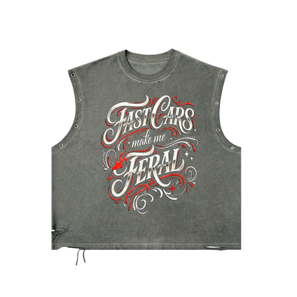Fast and Feral Distressed Grommet Eyelet Tank Top