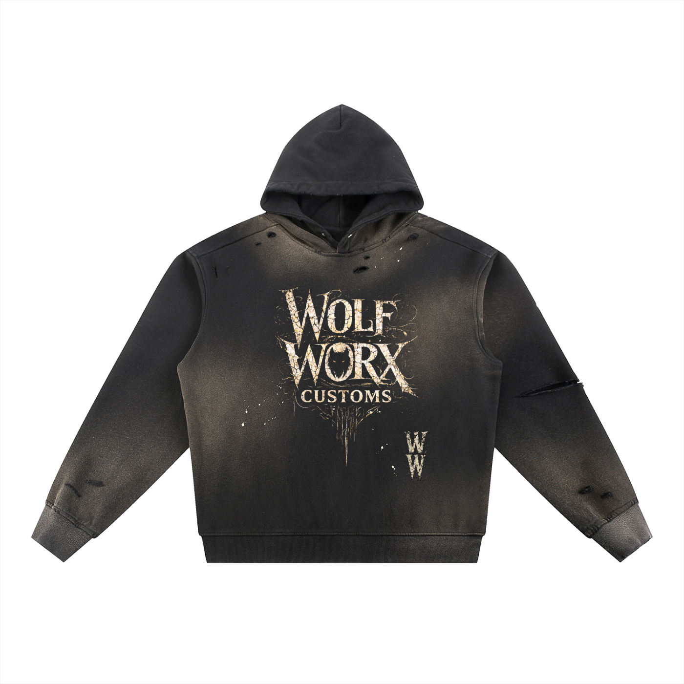 Wolf Worx Customs Words To Live By Sun Fade Frayed Fleece Hoodie