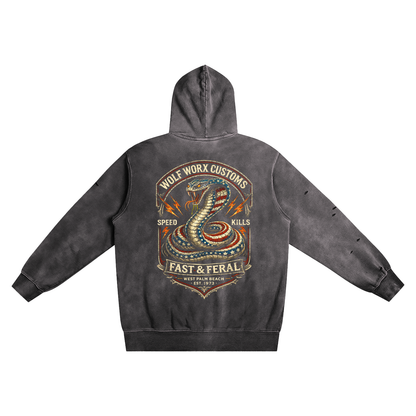 Wolf Worx Customs Gasoline Gospel Snake Distressed Vintage Wash Hoodie