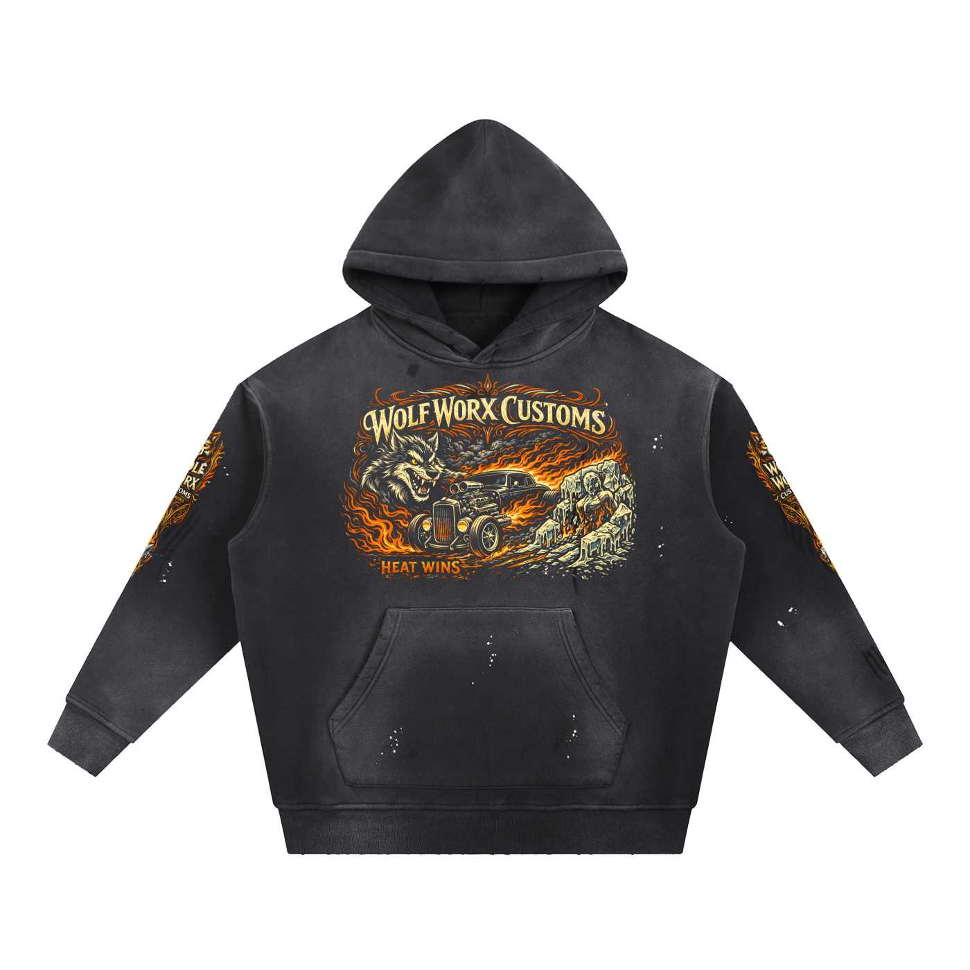 HEAT WINS! PROTEST Pinstripe Vintage Washed Frayed Fleece Hoodie