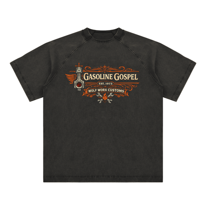 Wolf Worx Customs Gasoline Gospel Black Vintage Washed Raglan Cotton T-Shirt