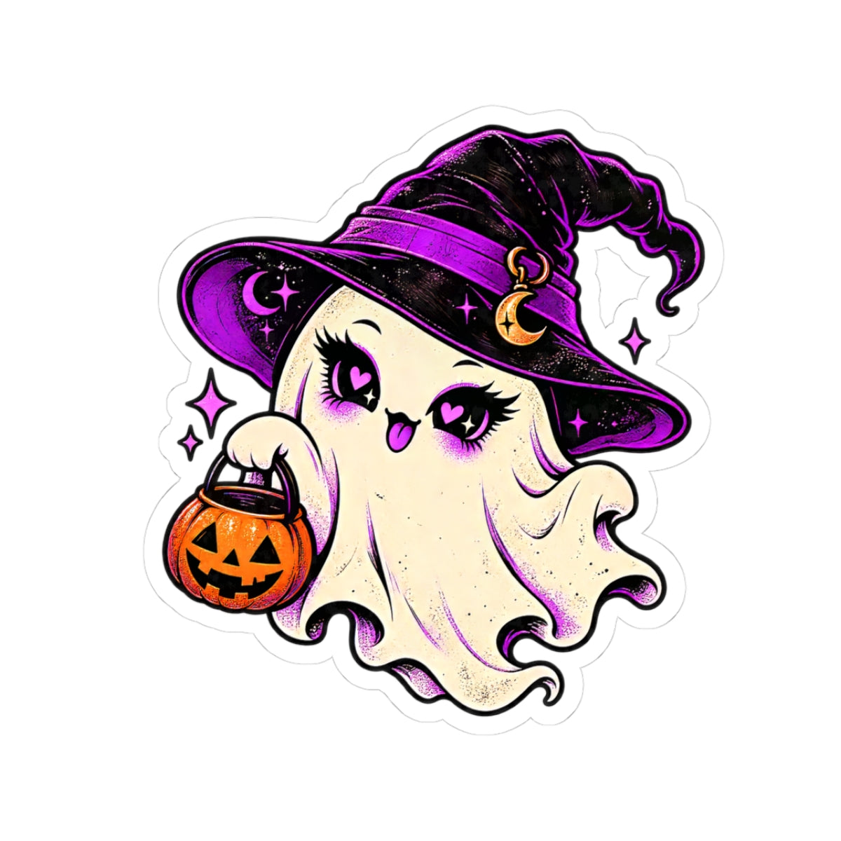 Kawaii Witch Ghost sticker | Halloween pumpkin trick-or-treat kiss-cut