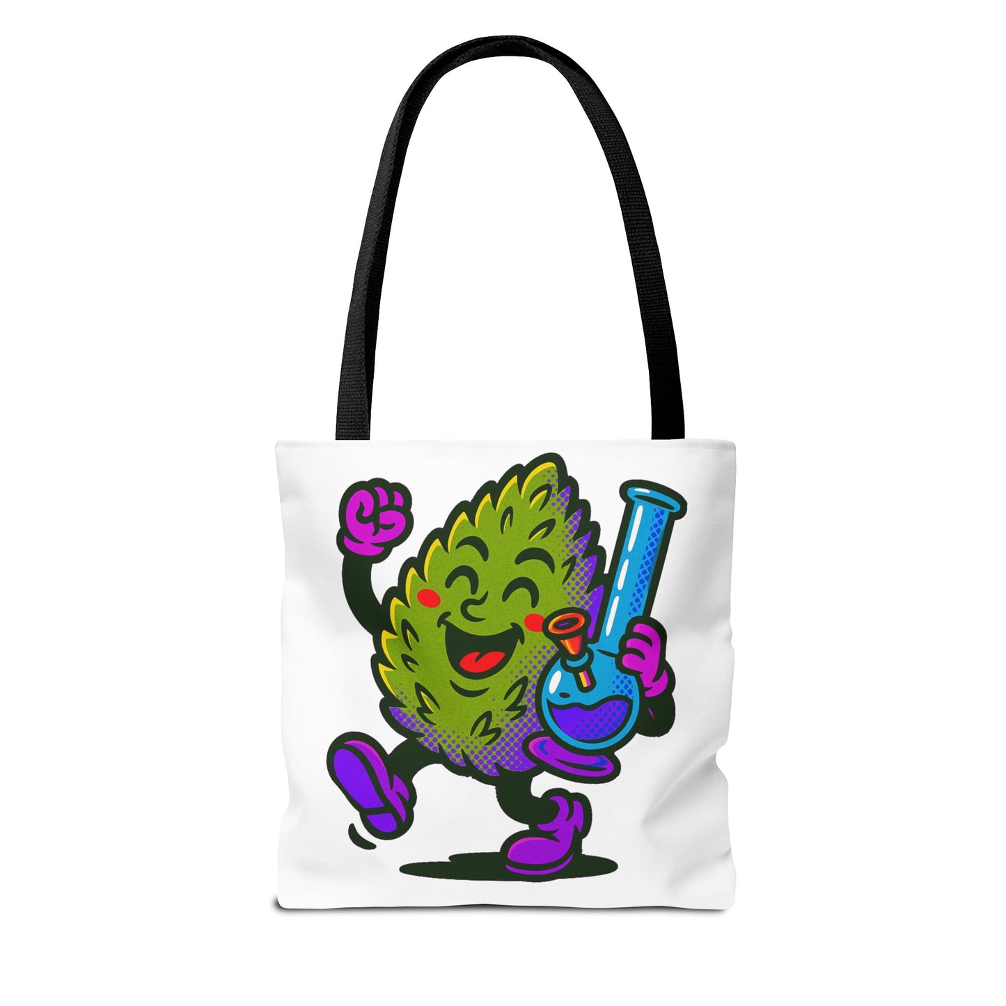Happy Cannabis Nug Character Tote Bag | Marijuana Leaf with Bong Illustration