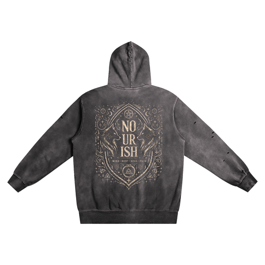 No Ur Ish NOURISH Distressed Vintage Wash Hoodie